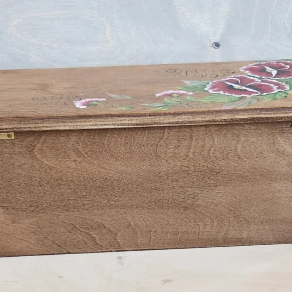 Divided Hand-Painted Wooden Box with Floral Design, Tea/herbs/office/seeds‎ Etc